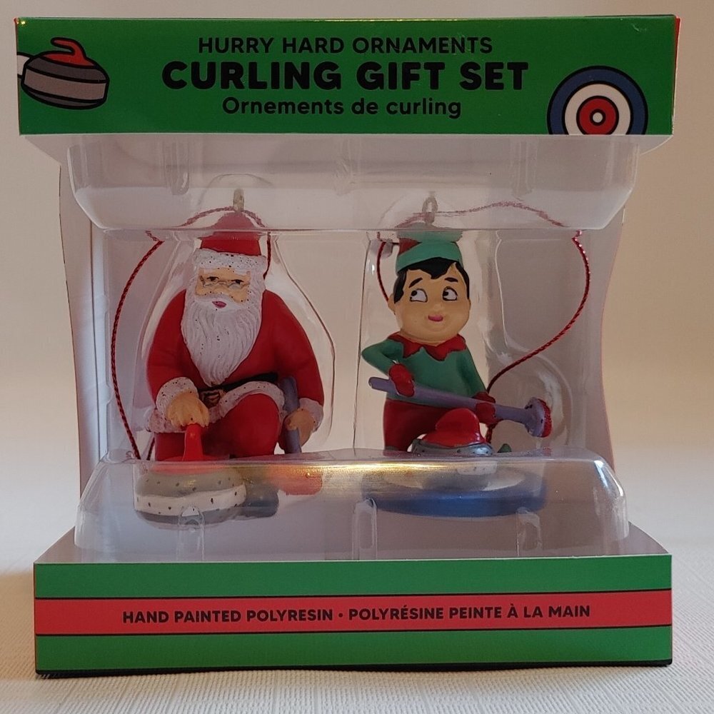 Curling Ornament Gift Set BNIP Santa and Elf HURRY HARD Curling Ornament